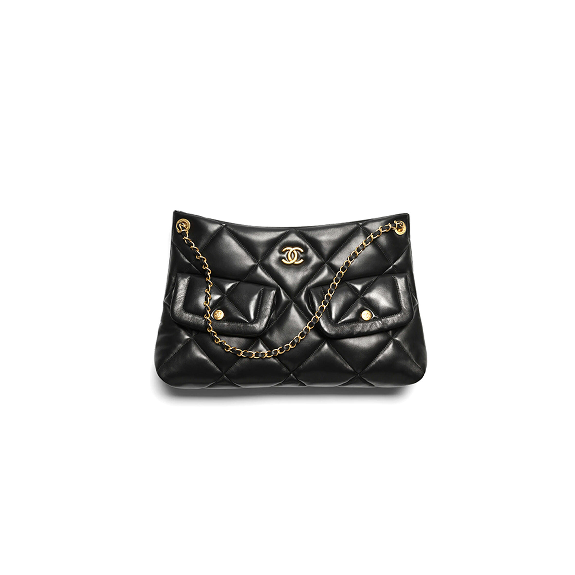 CHANEL SHOPPING BAG SHINY LAMBSKIN & GOLD-TONE METAL BLACK AS5740 (38*26*11cm)
